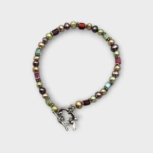 Artisan Freshwater Pearl & Glass Bead Bracelet with Ornate Cross Toggle